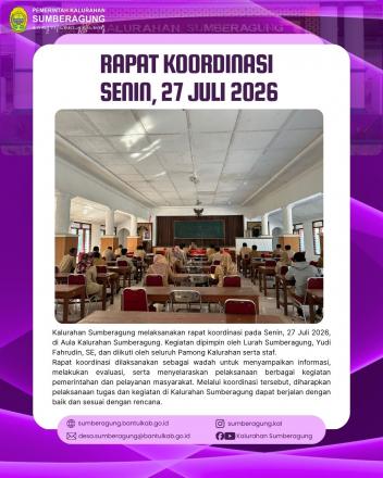 Rapat Koordinasi Kalurahan Sumberagung Senin, 27 Juli 2026